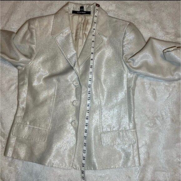 Ellen Tracy Cream White Sparkly Metallic Blazer Jacket Size 8 - Picture 8 of 12